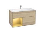 Villeroy und Boch Finion Waschtischunterschrank G030HFPC 99,6x59,1cm, Wandbeleuchtung, Regal links Gold matt, Oak Veneer