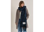 Schal CECIL, Damen, Gr. onesize, schwarz navy blau, Stoff, 100% Polyester, Modetücher Schal, mit Fransen am Saum