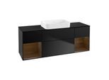 Villeroy und Boch Finion Waschtischunterschrank G742GNPD 160x60,3x50,1cm, Regale Walnut veneer, Black matt lacquer