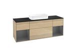 Villeroy und Boch Finion Waschtischunterschrank F742GKPC 160x60,3x50,1cm, Regale Anthracite matt lacquer, Oak Veneer