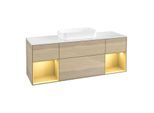 Villeroy und Boch Finion Waschtischunterschrank F741HFPC 160x60,3x50,1cm, Regale Gold matt lacquer, Oak Veneer