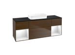 Villeroy und Boch Finion Waschtischunterschrank F742GFGN 160x60,3x50,1cm, Regale Glossy white lacquer, Walnut veneer