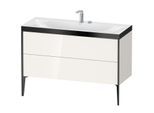 Duravit XViu Waschtisch-Unterschrank XV4712EB222P 120x48cm, 2 Schubkästen, 2 Hahnlöcher, schwarz matt, Rahmen P, weiß hochglanz
