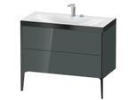 Duravit XViu Waschtisch-Unterschrank XV4711EB238P 100x48cm, 2 Auszüge, 2 Hahnlöcher, schwarz matt, Rahmen P, dolomiti grey hochglanz