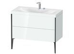 Duravit XViu Waschtisch-Unterschrank XV4711EB285C 100x48cm, 2 Auszüge, 2 Hahnlöcher, schwarz matt, Rahmen C, weiß hochglanz