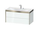 Duravit XViu Waschtisch-Unterschrank XV4616EB185P 100x48cm, 2 Schubkästen, 2 Hahnlöcher, champagner matt, Rahmen P, weiß hochglanz