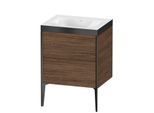 Duravit XViu Waschtisch-Unterschrank XV4709NB221P 60x48cm, 2 Auszüge, ohne Hahnloch, schwarz matt, Rahmen P, nussbaum dunkel