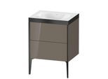 Duravit XViu Waschtisch-Unterschrank XV4709NB289P 60x48cm, 2 Auszüge, ohne Hahnloch, schwarz matt, Rahmen P, flannel grey hochglanz
