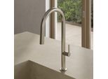 Kludi AUREA Küchenarmatur DN 15 55852N575 mit herausziehbarer Geschirrbrause, Schwenkauslauf, Stainless Brushed Nickel