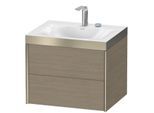 Duravit XViu Waschtisch-Unterschrank XV4614EB135P 60x48cm, 2 Schubkästen, 2 Hahnlöcher, champagner matt, Rahmen P, Eiche terra