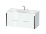 Duravit XViu Waschtisch-Unterschrank XV4616EB285C 100x48cm, 2 Schubkästen, 2 Hahnlöcher, schwarz matt, Rahmen C, weiß hochglanz