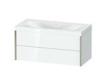 Duravit XViu Waschtisch-Unterschrank XV4616NB185C 100x48cm, 2 Schubkästen, ohne Hahnloch, champagner matt, Rahmen C, weiß hochglanz