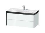 Duravit XViu Waschtisch-Unterschrank XV4616EB285P 100x48cm, 2 Schubkästen, 2 Hahnlöcher, schwarz matt, Rahmen P, weiß hochglanz