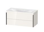 Duravit XViu Waschtisch-Unterschrank XV4616NB222C 100x48cm, 2 Schubkästen, ohne Hahnloch, schwarz matt, Rahmen C, weiß hochglanz