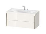 Duravit XViu Waschtisch-Unterschrank XV4616EB122C 100x48cm, 2 Schubkästen, 2 Hahnlöcher, champagner matt, Rahmen C, weiß hochglanz