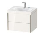 Duravit XViu Waschtisch-Unterschrank XV4614EB122C 60x48cm, 2 Schubkästen, 2 Hahnlöcher, champagner matt, Rahmen C, weiß hochglanz