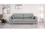 3-Sitzer HOME AFFAIRE "Stevinson Schlafsofa mit Bettkasten, Maße B/H/T: 229/87/97 cm", grau (hellgrau), B:229cm H:87cm T:97cm, 100% Polyester, Sofas, mit Wellenunterfederung, 2 Rückenkissen und 2 Zierkissen