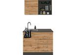 Pantryküche KOCHSTATION "KS-Mali", grau (küche: natur, front: wotaneiche, korpus: grau, arbeitsplatte: anthrazit), B:100cm H:200cm T:60cm, Komplettküchen-Sets, Küchenzeile, Breite 100 cm, wahlweise mit E-Geräten