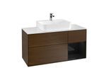 Villeroy und Boch Finion Waschtischunterschrank F171PHGN 120cm, Abdeckplatte white matt, Regal rechts Glossy Black Lacquer, Walnut veneer
