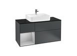 Villeroy und Boch Finion Waschtischunterschrank G162GJHG 120cm, Abdeckplatte black matt, Emotion, Regal links Light grey matt, Midnight Blue Matt Lacquer