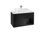 Villeroy und Boch Finion Waschtischunterschrank F121PDPD 100cm, Abdeckplatte weiß matt, Regal rechts Black matt lacquer, Black matt lacquer