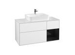 Villeroy und Boch Finion Waschtischunterschrank F171PHGF 120cm, Abdeckplatte white matt, Regal rechts Glossy Black Lacquer, Glossy white lacquer