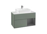 Villeroy und Boch Finion Waschtischunterschrank F121GKGM 100cm, Abdeckplatte weiß matt, Regal rechts Anthracite matt, Olive Matt Lacquer