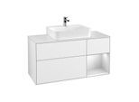 Villeroy und Boch Finion Waschtischunterschrank F171MTGF 120cm, Abdeckplatte white matt, Regal rechts White matt lacquer, Glossy white lacquer