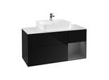 Villeroy und Boch Finion Waschtischunterschrank F171GKPH 120cm, Abdeckplatte white matt, Regal rechts Anthracite matt, Glossy Black Lacquer