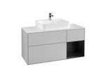 Villeroy und Boch Finion Waschtischunterschrank F171PDGJ 120cm, Abdeckplatte white matt, Regal rechts Black matt lacquer, Light grey matt