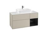 Villeroy und Boch Finion Waschtischunterschrank F171PHHH 120cm, Abdeckplatte white matt, Regal rechts Glossy Black Lacquer, Sand Matt Lacquer