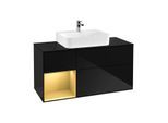 Villeroy und Boch Finion Waschtischunterschrank G162HFPH 120cm, Abdeckplatte black matt, Emotion, Regal links Gold matt, Glossy Black Lacquer