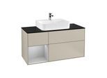 Villeroy und Boch Finion Waschtischunterschrank G162GJHH 120cm, Abdeckplatte black matt, Emotion, Regal links Light grey matt, Sand Matt Lacquer
