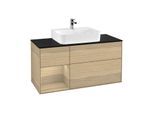 Villeroy und Boch Finion Waschtischunterschrank G162PCPC 120cm, Abdeckplatte black matt, Emotion, Regal links Oak Veneer, Oak Veneer