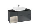 Villeroy und Boch Finion Waschtischunterschrank G162HHHG 120cm, Abdeckplatte black matt, Emotion, Regal links Sand Matt Lacquer, Midnight Blue Matt Lacquer