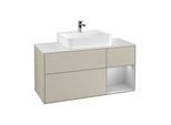 Villeroy und Boch Finion Waschtischunterschrank F171GJHH 120cm, Abdeckplatte white matt, Regal rechts Light grey matt, Sand Matt Lacquer