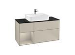 Villeroy und Boch Finion Waschtischunterschrank G162HHHH 120cm, Abdeckplatte black matt, Emotion, Regal links Sand Matt Lacquer, Sand Matt Lacquer