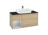 Villeroy und Boch Finion Waschtischunterschrank G162GJPC 120cm, Abdeckplatte black matt, Emotion, Regal links Light grey matt, Oak Veneer