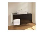 Villeroy und Boch Finion Waschtischunterschrank G162HFPD mit Beleuchtung, 3 Auszüge, 1200 x 603 x 501 mm, Black Matt Lacquer / Gold Matt Lacquer / Glass Black Matt