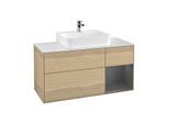 Villeroy und Boch Finion Waschtischunterschrank F171GKPC 120cm, Abdeckplatte white matt, Regal rechts Anthracite matt, Oak Veneer
