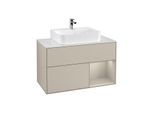 Villeroy und Boch Finion Waschtischunterschrank F121HHHH 100cm, Abdeckplatte weiß matt, Regal rechts Sand Matt, Sand Matt Lacquer