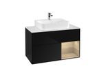 Villeroy und Boch Finion Waschtischunterschrank F121PCPH 100cm, Abdeckplatte weiß matt, Regal rechts Oak Veneer, Glossy Black Lacquer