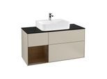 Villeroy und Boch Finion Waschtischunterschrank G162GNHH 120cm, Abdeckplatte black matt, Emotion, Regal links Walnut veneer, Sand Matt Lacquer