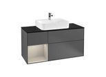 Villeroy und Boch Finion Waschtischunterschrank G162HHGK 120cm, Abdeckplatte black matt, Emotion, Regal links Sand Matt Lacquer, Anthracite matt