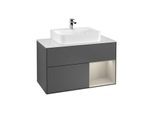 Villeroy und Boch Finion Waschtischunterschrank F121HHGK 100cm, Abdeckplatte weiß matt, Regal rechts Sand Matt, Anthracite matt