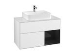 Villeroy und Boch Finion Waschtischunterschrank F121PHGF 100cm, Abdeckplatte weiß matt, Regal rechts Glossy Black Lacquer, Glossy white lacquer