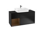 Villeroy und Boch Finion Waschtischunterschrank G162GNPD 120cm, Abdeckplatte black matt, Emotion, Regal links Walnut veneer, Black matt lacquer