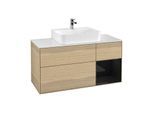 Villeroy und Boch Finion Waschtischunterschrank F171PHPC 120cm, Abdeckplatte white matt, Regal rechts Glossy Black Lacquer, Oak Veneer