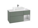 Villeroy und Boch Finion Waschtischunterschrank F171GJGM 120cm, Abdeckplatte white matt, Regal rechts Light grey matt, Olive Matt Lacquer