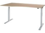 Schäfer Shop Select Schreibtisch ERGO-T 2.0, elektr. höhenverstellbar, Freiform Ansatz links, T-Fuß, B 1800 x H 715-1205 mm, Eiche-Dekor/weißalu